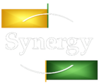 Synergy Gas Processing light logo with white text and gold and green graphic elements.
